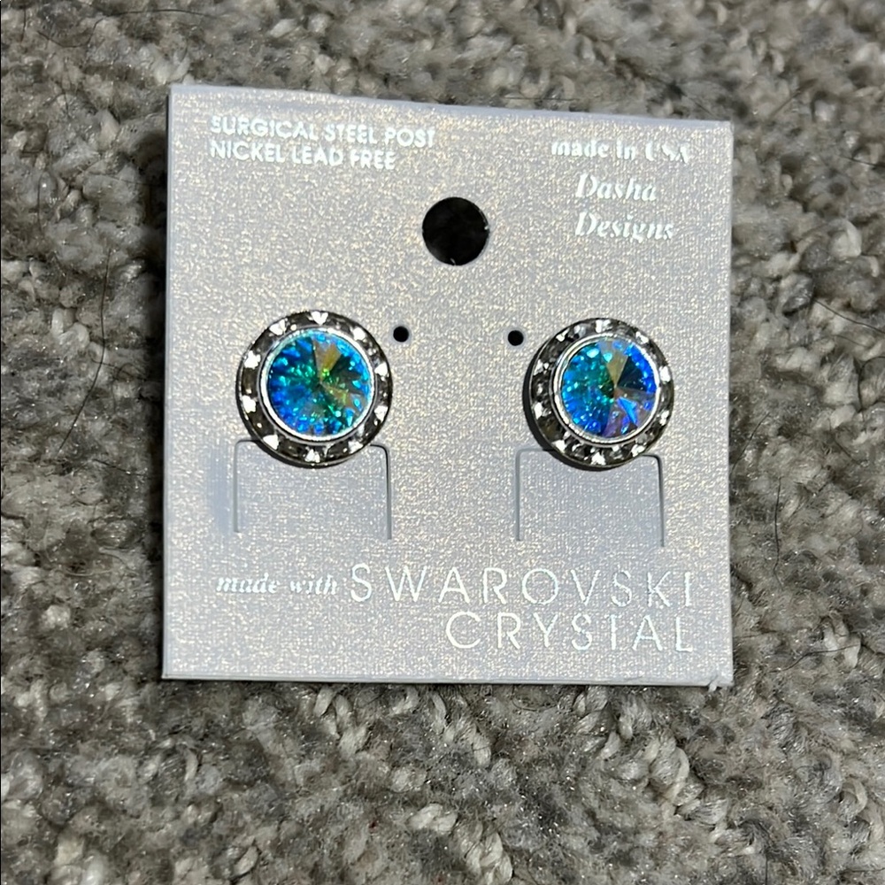 Swarovski Crystal Blue Stud Earrings